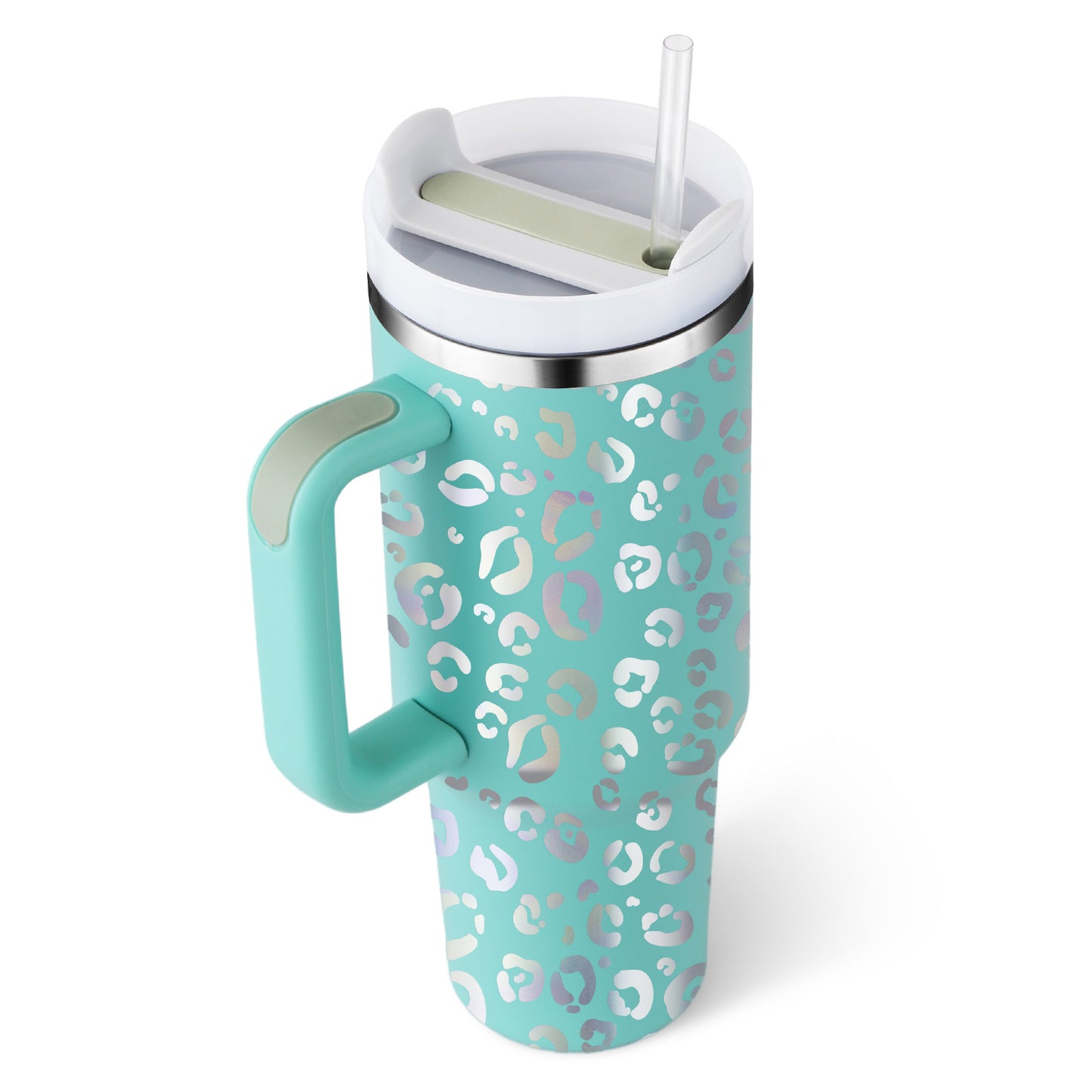 40 Oz Tumbler With Handle Straw Insulated, Stainless Steel Spill Proof Vacuum Coffee Cup Travel